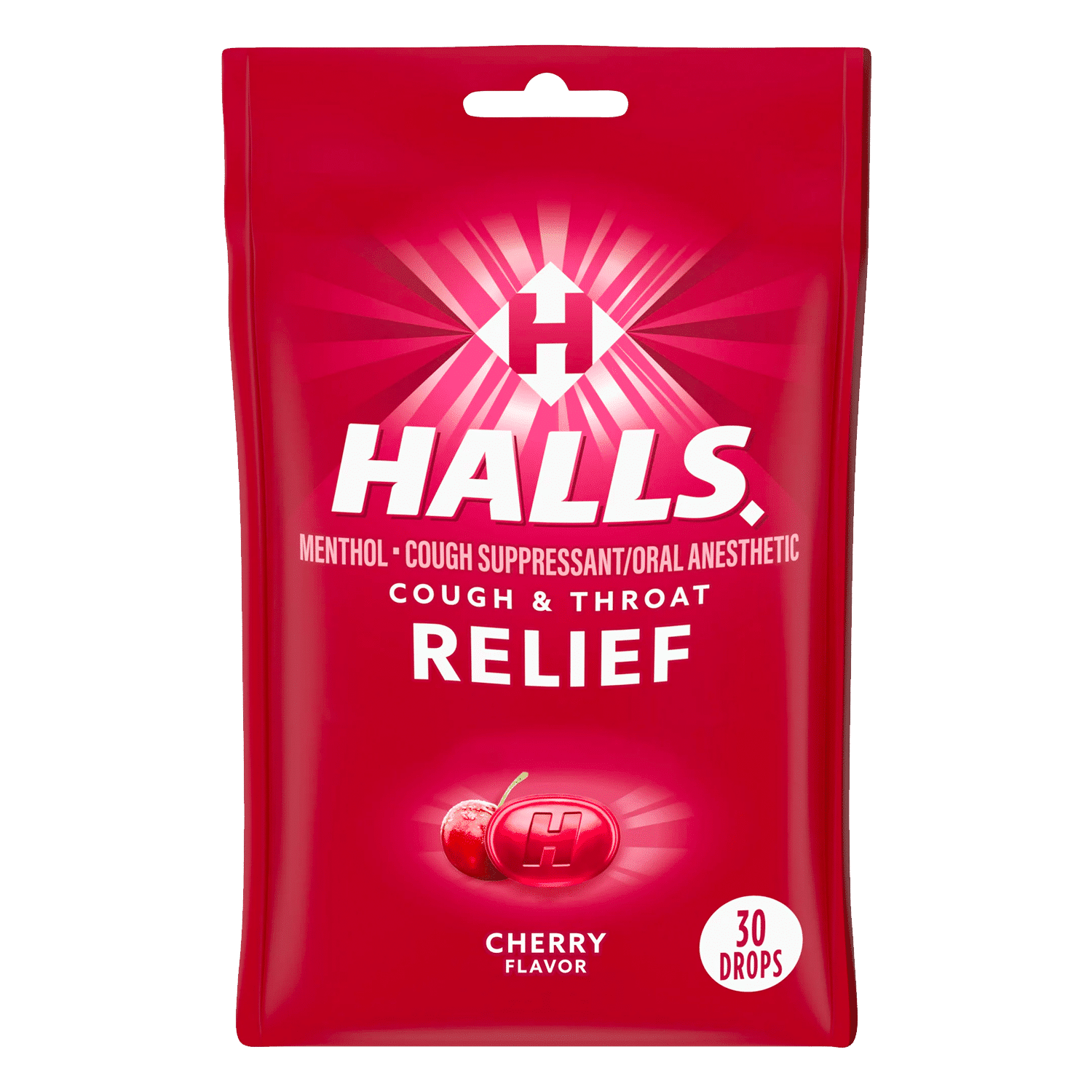 HALLS Relief Cherry Cough Drops, 30 Drops